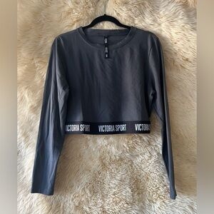 Victoria's Secret VSX Long Sleeve Sports Crop Top In Grey.